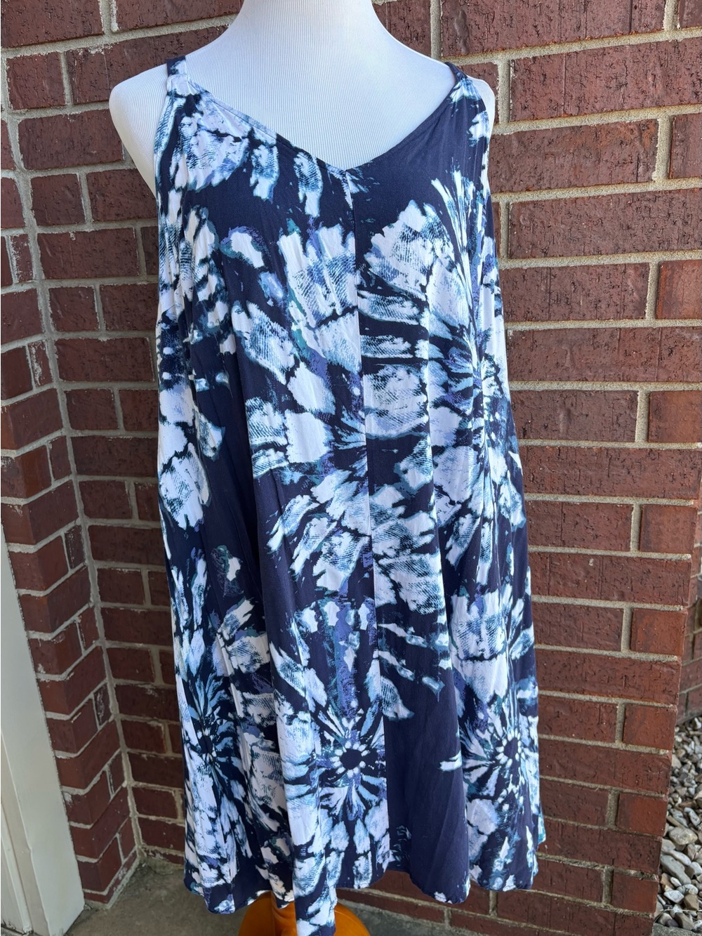 Navy Blue Tie-Dye Mini Dress with Spaghetti Straps
